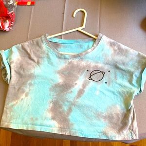 Crop teal/gray space shirt